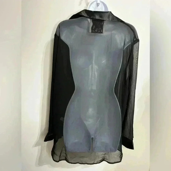 Local European Oversized Long Sleeve Sheer Button Down Blouse In Black Size S - Picture 6 of 7
